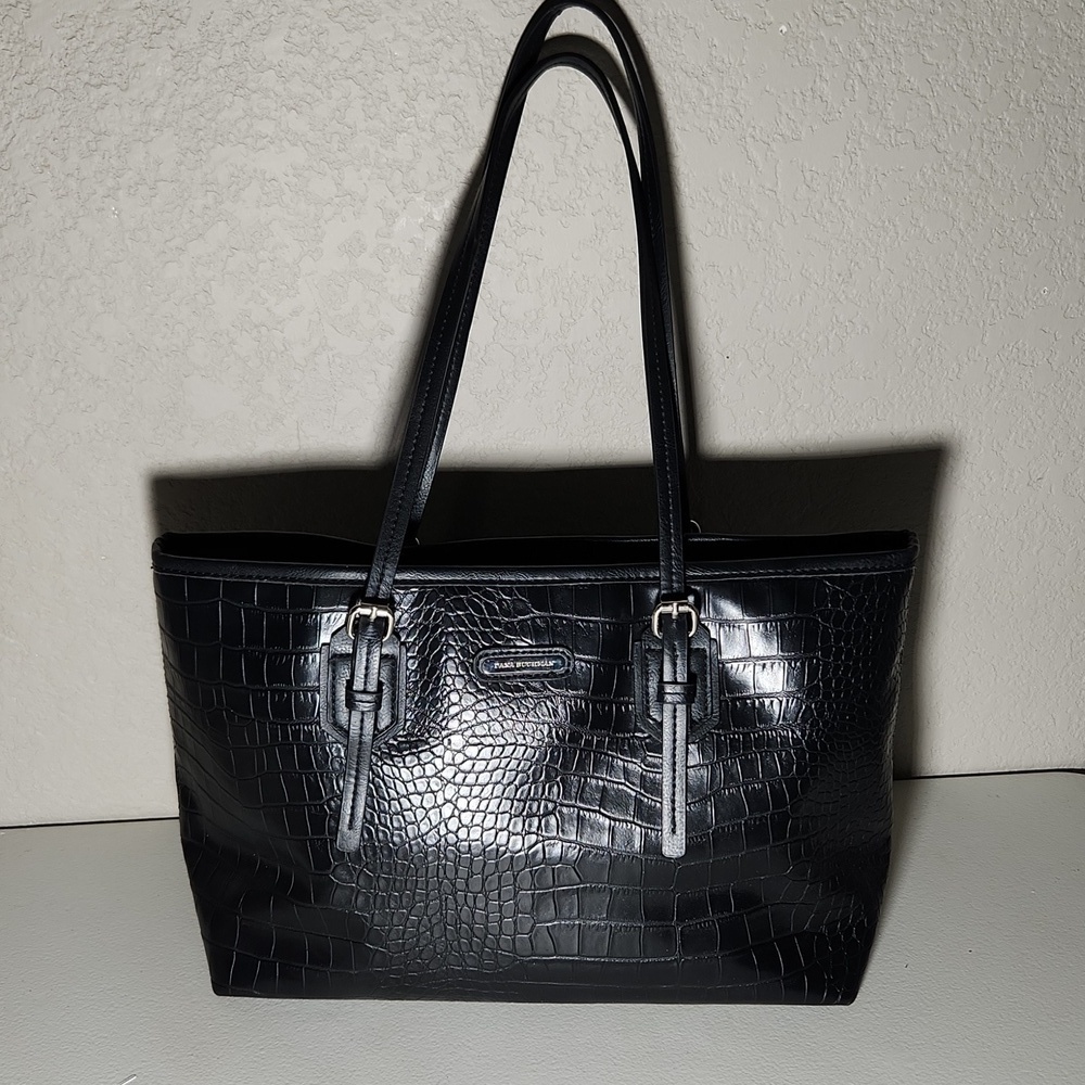 Dana Bachman Purse faux animal print zebra inside tote purse bag black
